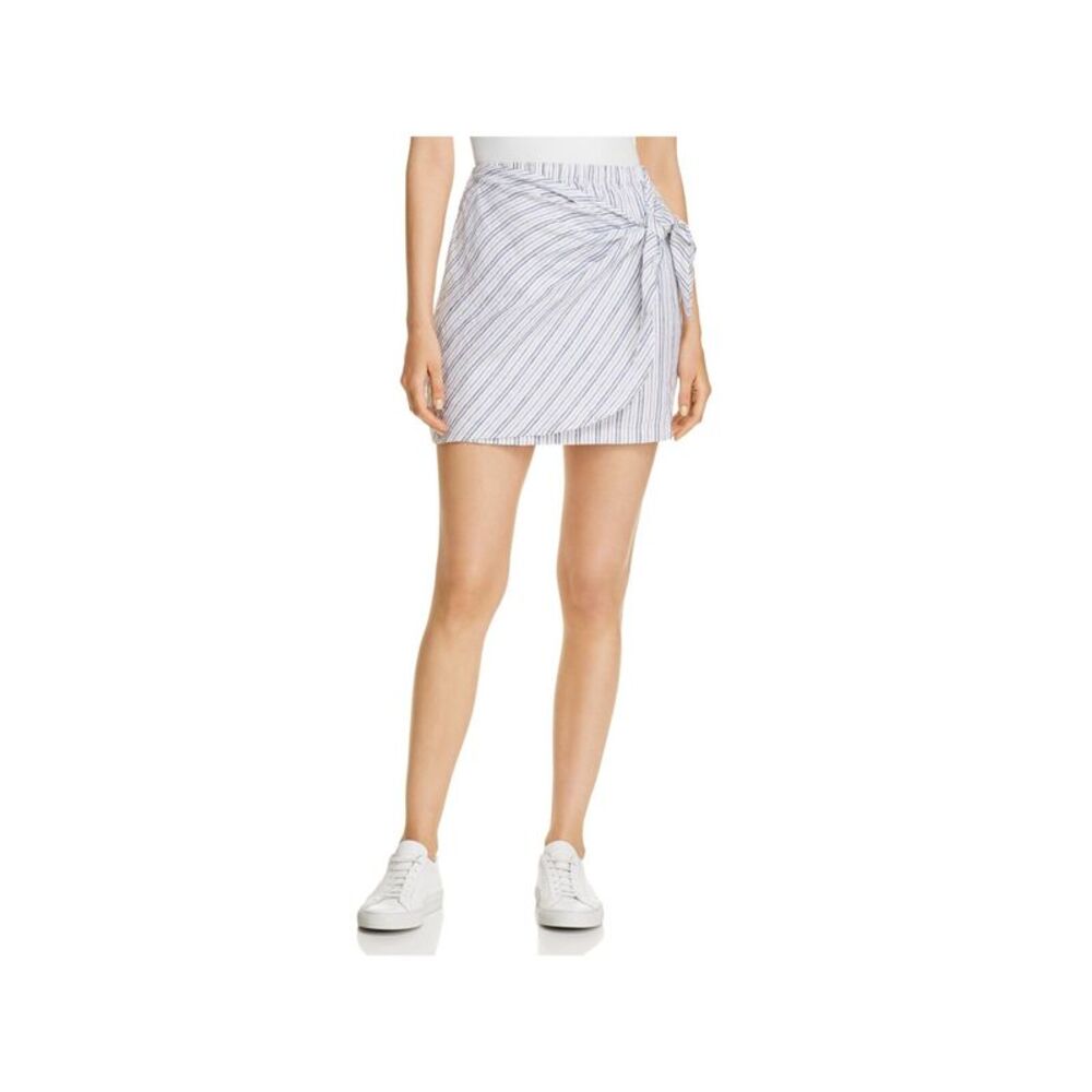 THREE DOTS Womens White Tie Striped Mini Faux Wrap Skirt M